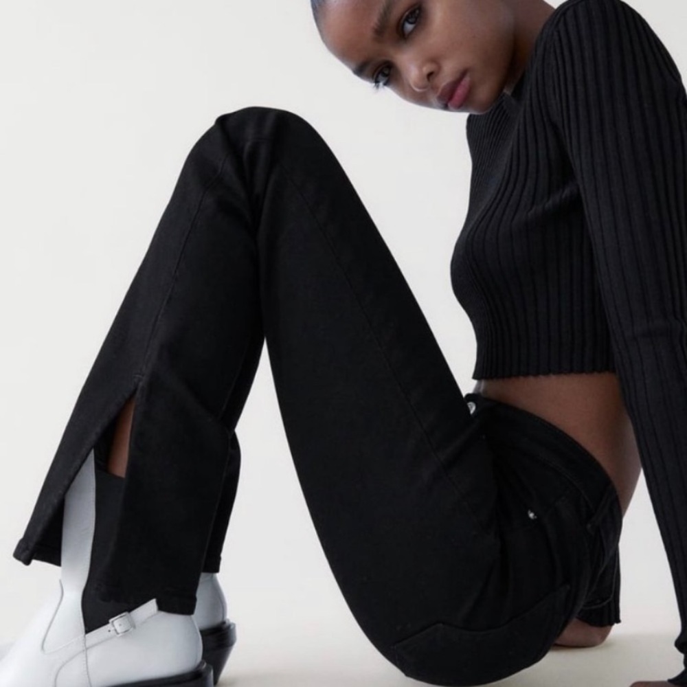 Zara Black High-Waist Split-Hem Jeans